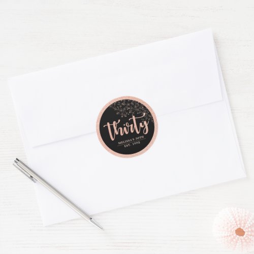 Black Rose Gold 30th Birthday Party Favor Sticker