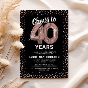 Black & Rose Gold 40th Birthday Invitation