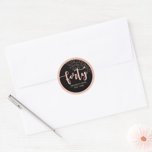 Black Rose Gold 40th Birthday Party Favor Sticker