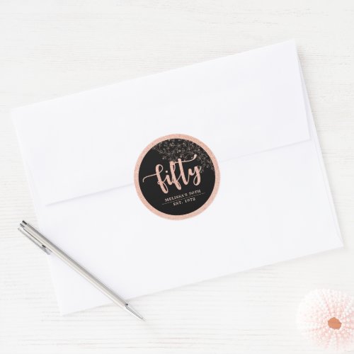 Black Rose Gold 50th Birthday Party Favor Sticker