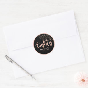 Black Rose Gold 80th Birthday Party Favor Sticker