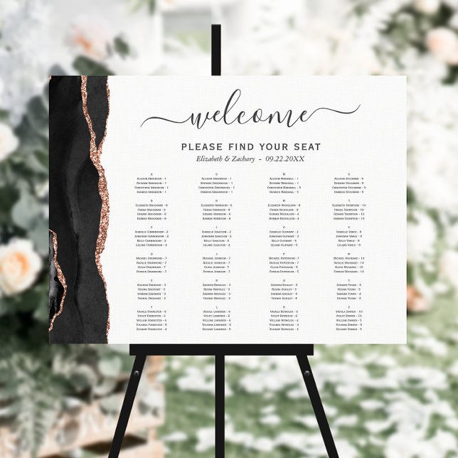 Black Rose Gold Agate Alphabetical Wedding Seating Foam Board (Creator Uploaded)