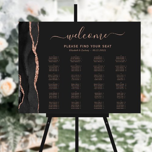 Black Rose Gold Agate Alphabetical Wedding Seating Foam Board