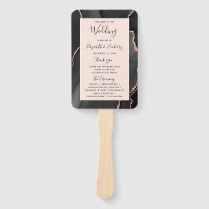 Black Rose Gold Agate Blush Wedding Program Hand Fan