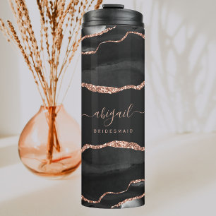 Black Rose Gold Agate Dark Bridesmaid Wedding Thermal Tumbler