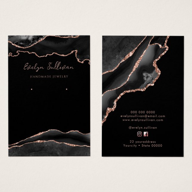 Black rose gold agate jewelry display card (Front & Back)