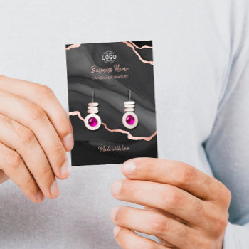 Black Rose Gold Agate Luxury Earrings Display Card by pinkpinetree at Zazzle