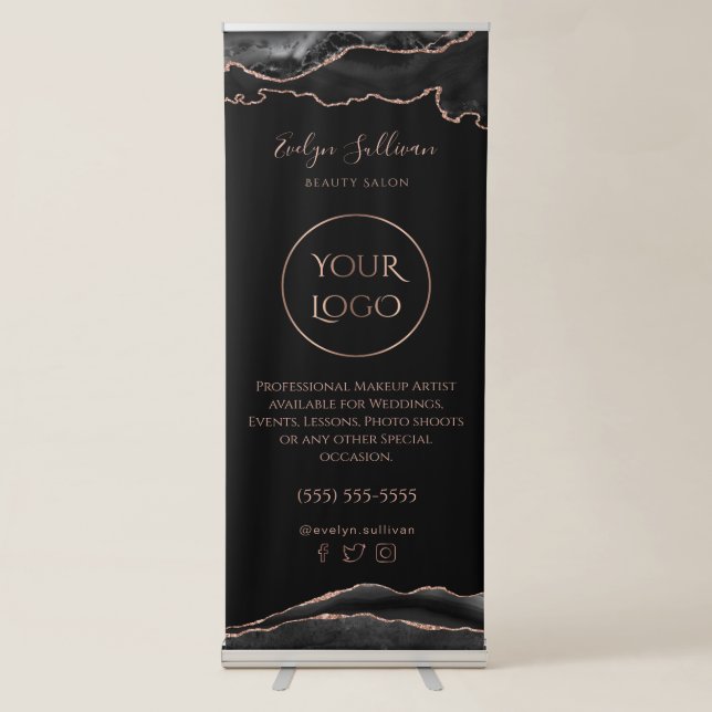 black rose gold agate retractable banner (Front)