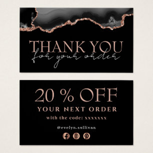 Black rose gold agate thank you discount card