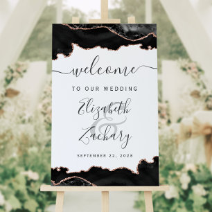 Black Rose Gold Agate Wedding Welcome Foam Board