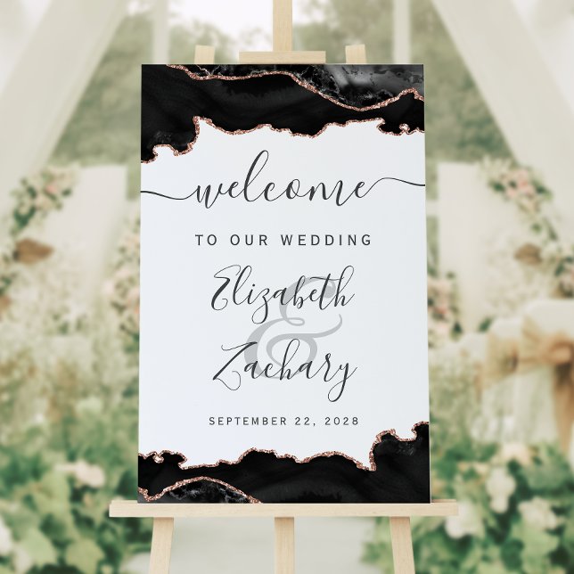 Black Rose Gold Agate Wedding Welcome Foam Board (Creator Uploaded)