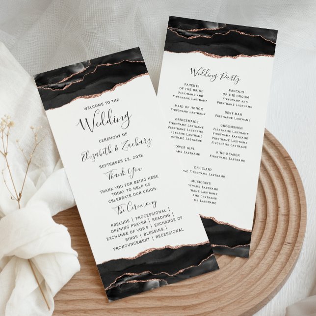 Black Rose Gold Agate White Wedding Program (Creator Uploaded)