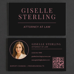 Black Rose Gold Attorney Photo QR Code Business Card