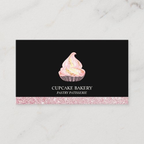 Black Rose Gold Bakery Sparkle Cupcake Business Card