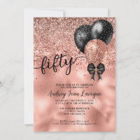 Black Rose Gold Balloon Bow Glitter 50th Birthday