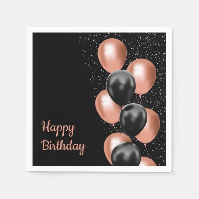 Black Rose Gold Balloon Chic  Napkins (Front)