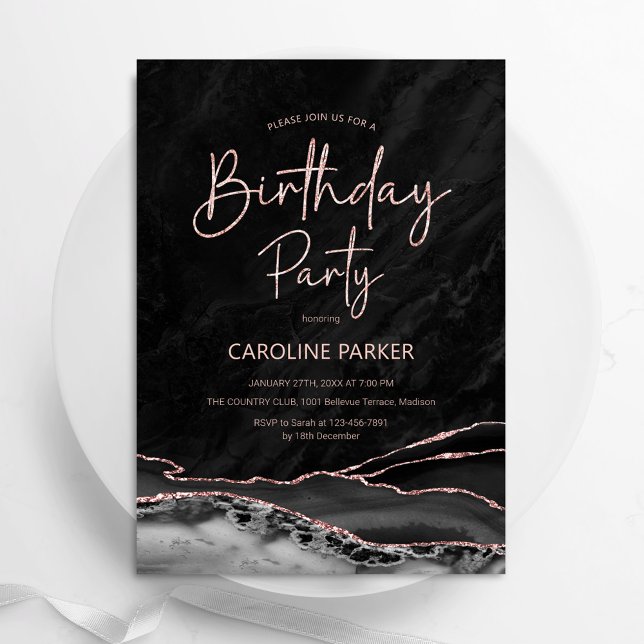 Black Rose Gold Birthday Any Age Invitation (Creator Uploaded)
