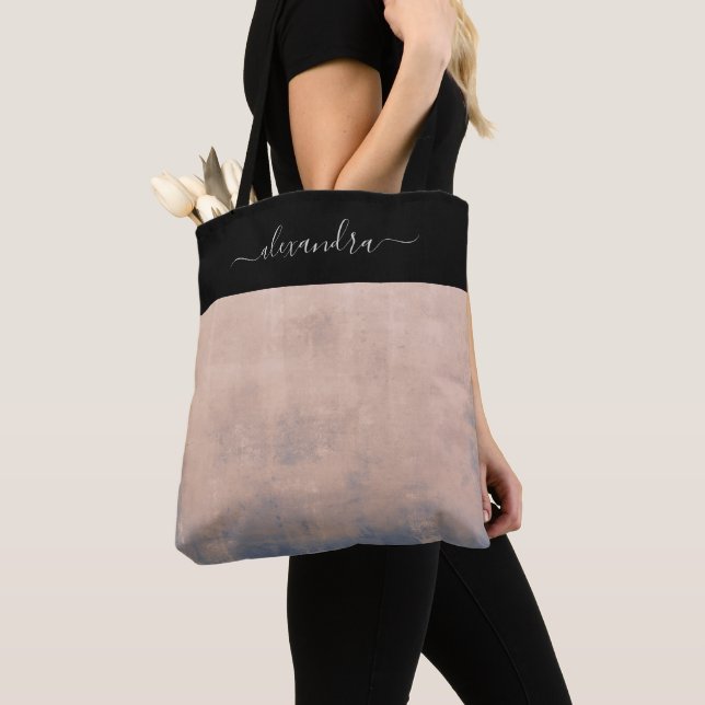 Black Rose Gold Blue rustic elegant personalized Tote Bag (Close Up)
