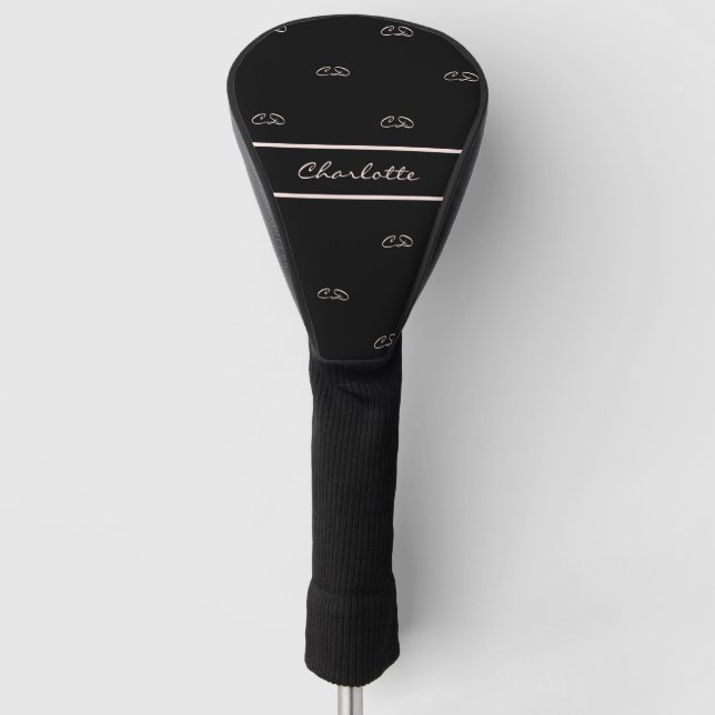 Black rose gold blush monogram name initials golf head cover (Front)