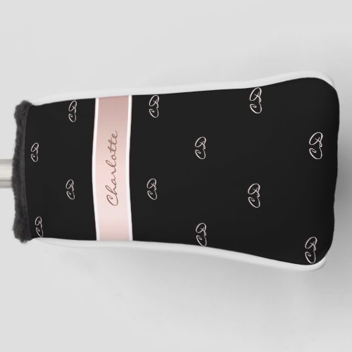 Black rose gold blush monogram name initials golf head cover