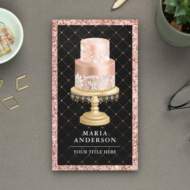 Black Rose Gold Blush Pink Custom Cake Bakery Business Card (Creator Uploaded)
