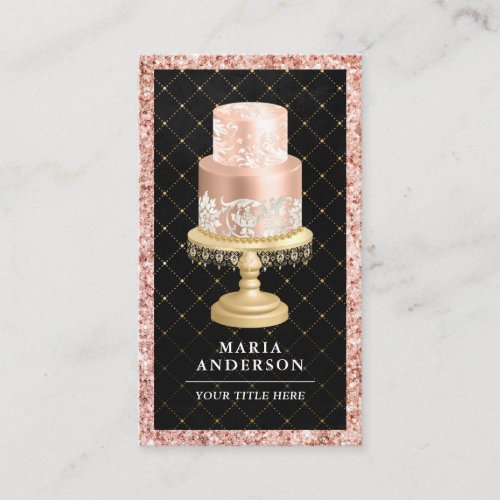 Black Rose Gold Blush Pink Custom Cake Bakery Business Card