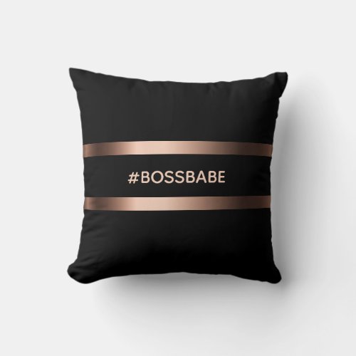 Black rose gold bossbabe motivational throw pillow