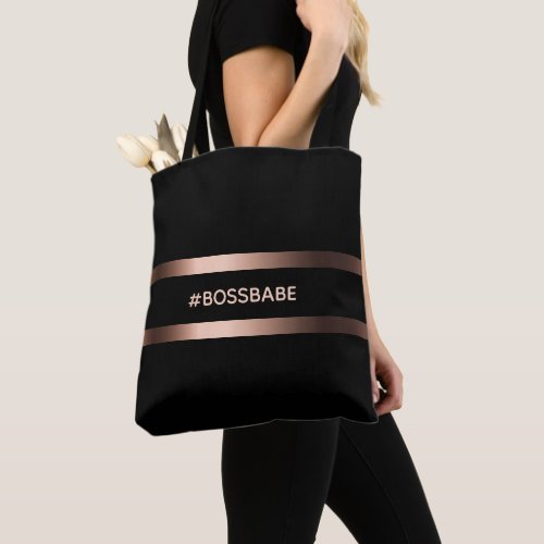 Black rose gold bossbabe motivational tote bag