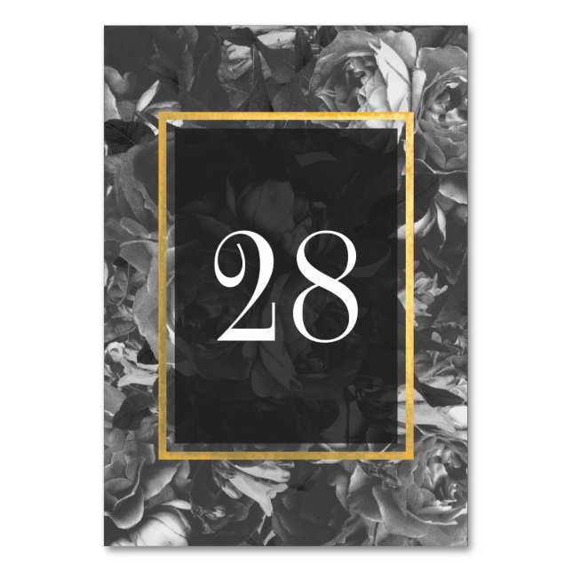 Black Rose Gold Bouquet Table Numbers (Front)