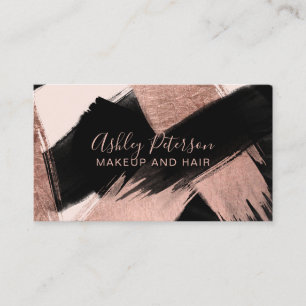 Black rose gold brushstroke typography hair makeup business card