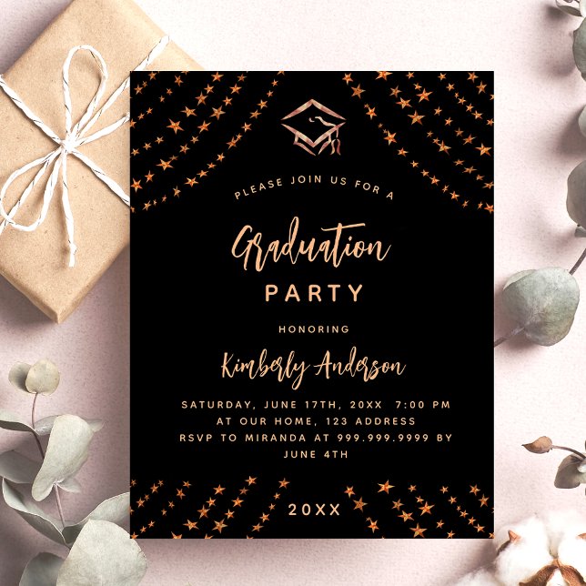 Black rose gold budget graduation party invitation flyer (Creator Uploaded)