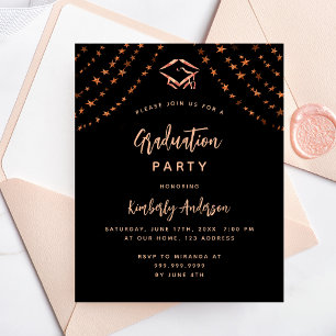 Black rose gold budget graduation party invitation flyer