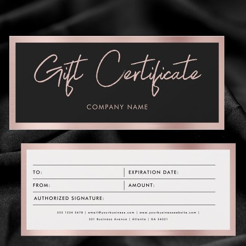 Black Rose Gold Business Gift Certificate Voucher