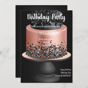 BLACK ROSE GOLD CAKE BIRTHDAY INVITATION