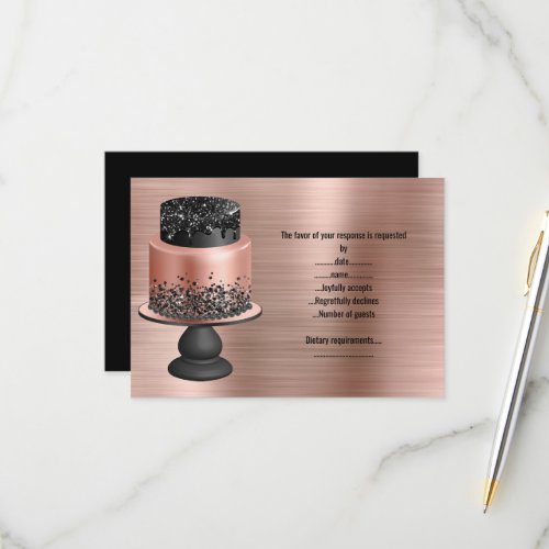 BLACK ROSE GOLD CAKE METALLIC RESPONSE CARD