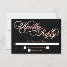 Black & Rose Gold Calligraphy Formal Wedding RSVP