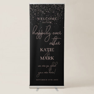 Black Rose Gold Calligraphy Happily Ever After Retractable Banner