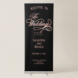 Black & Rose Gold Calligraphy Wedding Retractable Banner