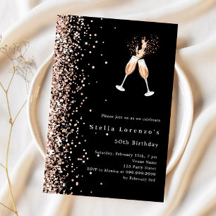 Black rose gold cheers birthday invitation