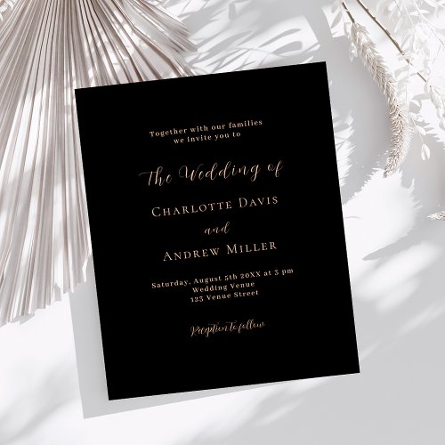 Black rose gold classic formal wedding invitation