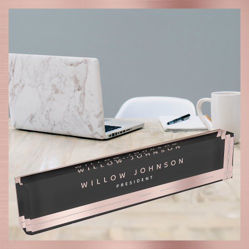 Black Rose Gold Classy Executive Business Gift  Desk Name Plate