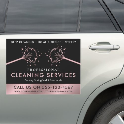 Black & Rose Gold Cleaning Services Housemaid Logo Car Magnet