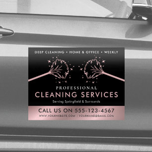 Black & Rose Gold Cleaning Services Housemaid Logo Car Magnet