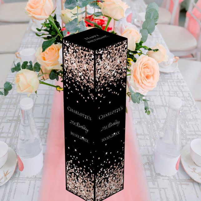 Black rose gold confetti birthday wine box (Creator Uploaded)