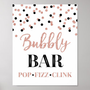 Black Rose Gold Confetti Bubbly Bar Sign