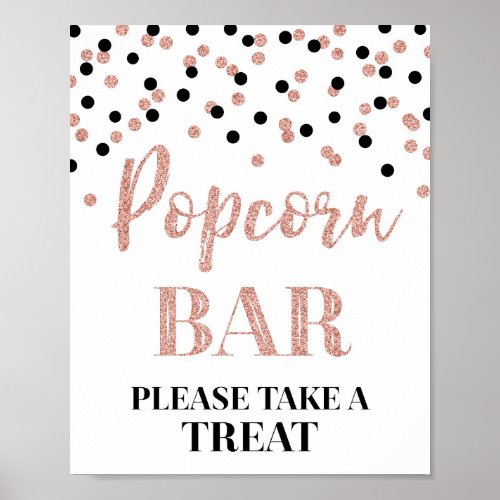 Black Rose Gold Confetti Popcorn Bar Sign