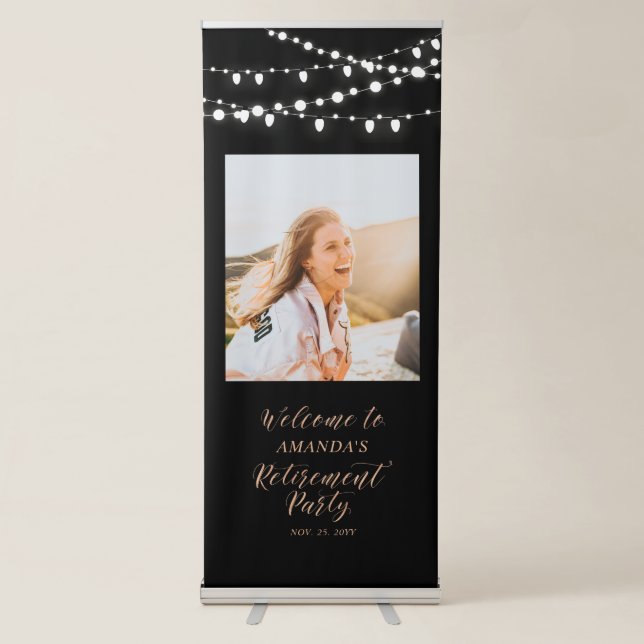 Black & Rose Gold Confetti Retirement Welcome Retractable Banner (Front)