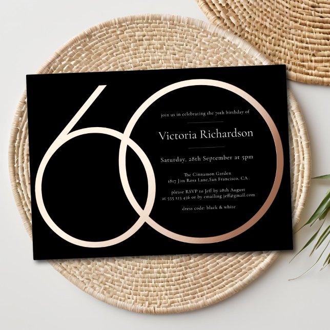 Black Rose Gold Custom Minimalist 60th Birthday Foil Invitation (Black Rose Gold Custom Minimalist 60th Birthday Foil Invitation)