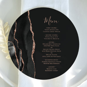 Black Rose Gold Dark Round Plate Wedding Menu