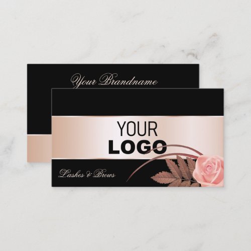 Black Rose Gold Decor and Cute Flower with Logo Business Card